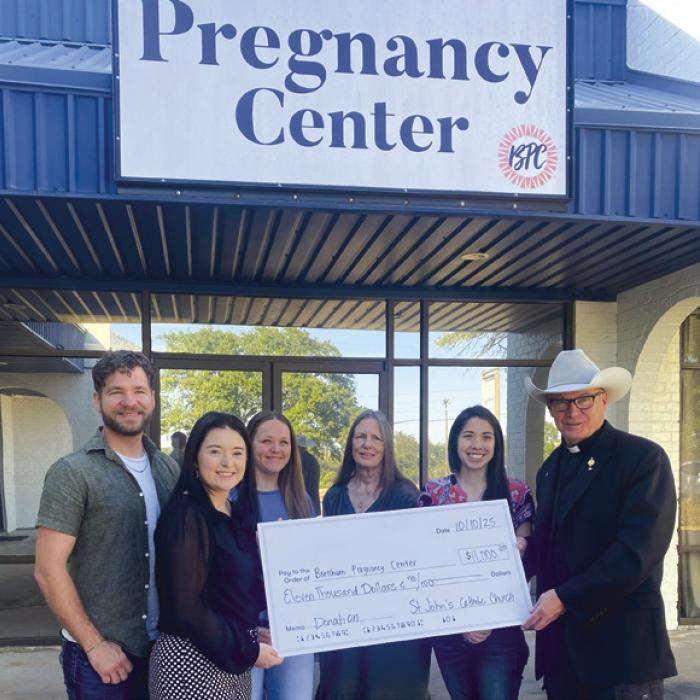 St. John's check presentation to Brenham Pregnancy Center.
