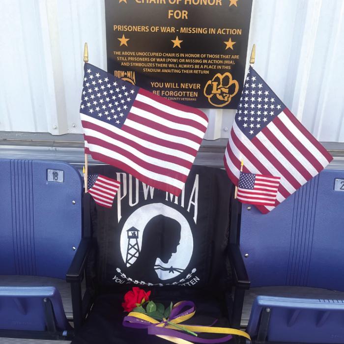 Empty Chair at Leopard Stadium Dedicated to Prisoners of War & Those Missing in Action