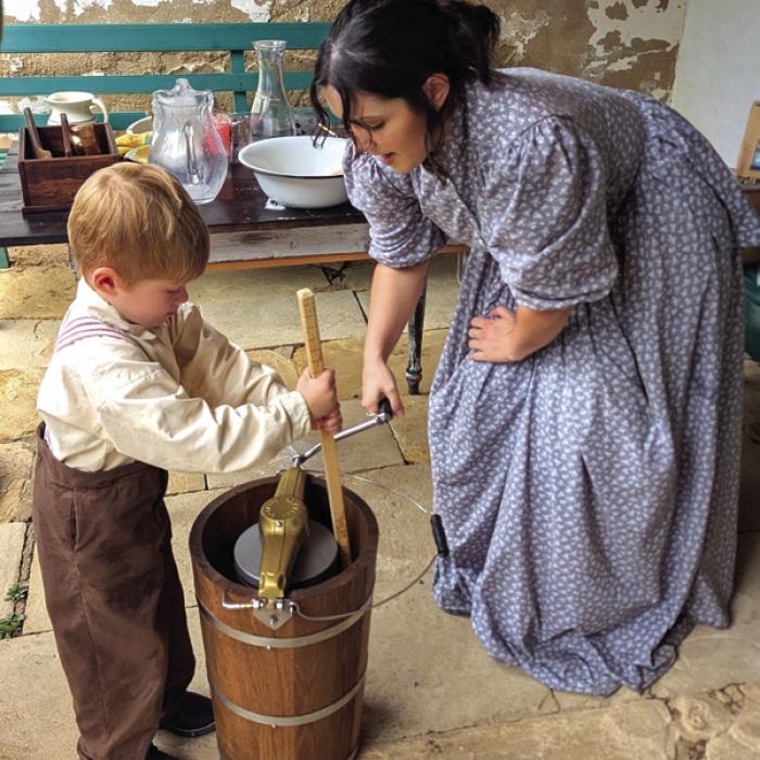 Friday’s popular ice cream social allows visitors to make batches of homemade ice cream.