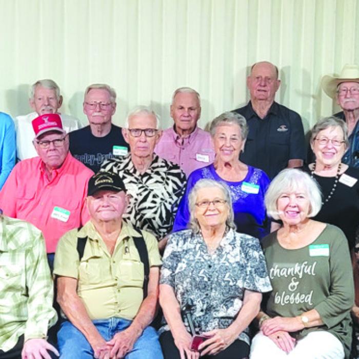 Those in attendance were front row, left to right: Deanna Berger Niesner, Werner Shimek, George Barak, Earline Raabe Fietsam, Earline Berger Okruhlik, Adrienne Hranicky Kobza; middle row: Wesley Holub, Paul Oeding, Clarice Vacek Vecera, Gale Lamascus Henderson, Geneva Koenig Tindall, Gracie Hermis Sumbera; back row: Earl Raabe, Don Henderson, Bobby Joe Kobza, Leslie Krause, Lloyd Jones, David Niesner, Henry Kutac, Henry Petrash.