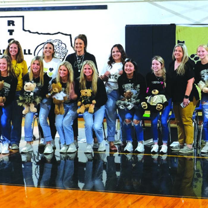 In a longstanding playoff tradition, the families of each player presented their girls with a teddy bear at Tuesday’s pep rally. Photos by Jeff Wick