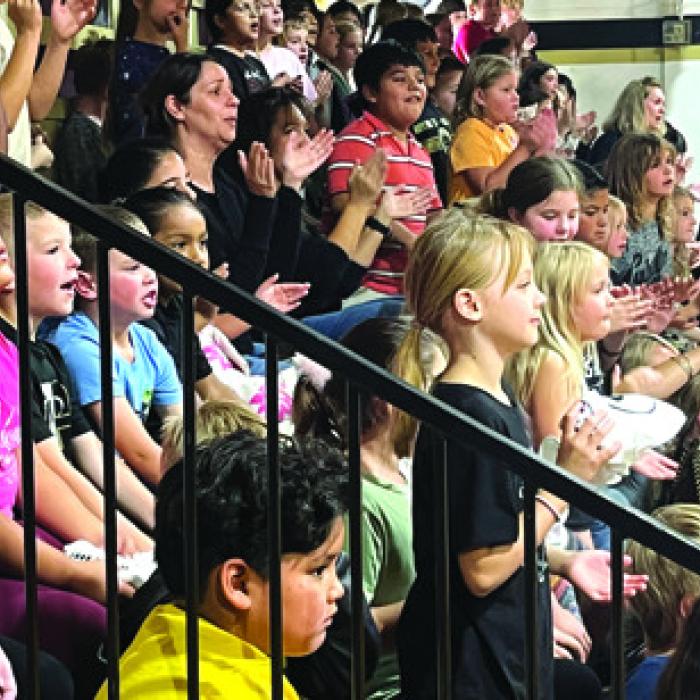 Round Top Elementary students were bussed to Carmine for the pep rally.