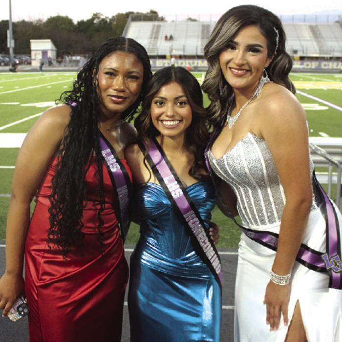 La Grange homecoming sweetheart nominees were, left to right: Joy Moore, Alley Olvera and Melissa Gonzales. Moore was announced as the winner before the game.