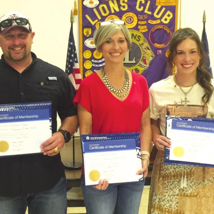 Carmine Lions Club installed four new members at their June meeting. Pictured from left to right are Marie Loewe, sponsor for new members, Mark and Jamie Odom, Maddie Odom, and new member Diane Wied, whose sponsor is Jamie Odom. They were installed by Kelli Higgins, 4A Zone Chair.