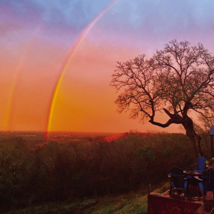 Bill Fisher captured this stunning photo from on top of the bluff Saturday evening of a rainbow over La Grange at sunset.