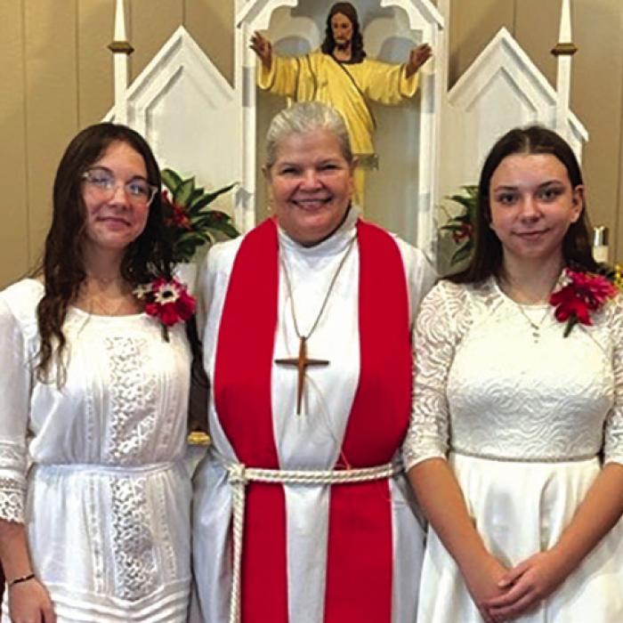 Audrey and Abbey Bell at St. Paul Lutheran with Pastor Jill Vivroux.