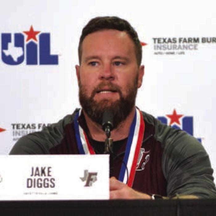 Fayetteville head coach Jake Diggs, shown here at the postgame press conference, said, “what a place for our season to end.” Photo by Ken Sury
