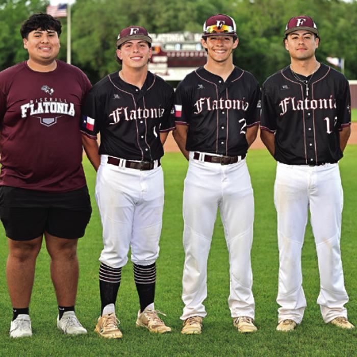 Flatonia recognized the 2026 Flatonia Bulldog Baseball Seniors on Friday night, left to right – Jonathan Cruz, Diego Ramirez, Caysen Perez, Damian Ibarra. Photo by Stephanie Steinhauser