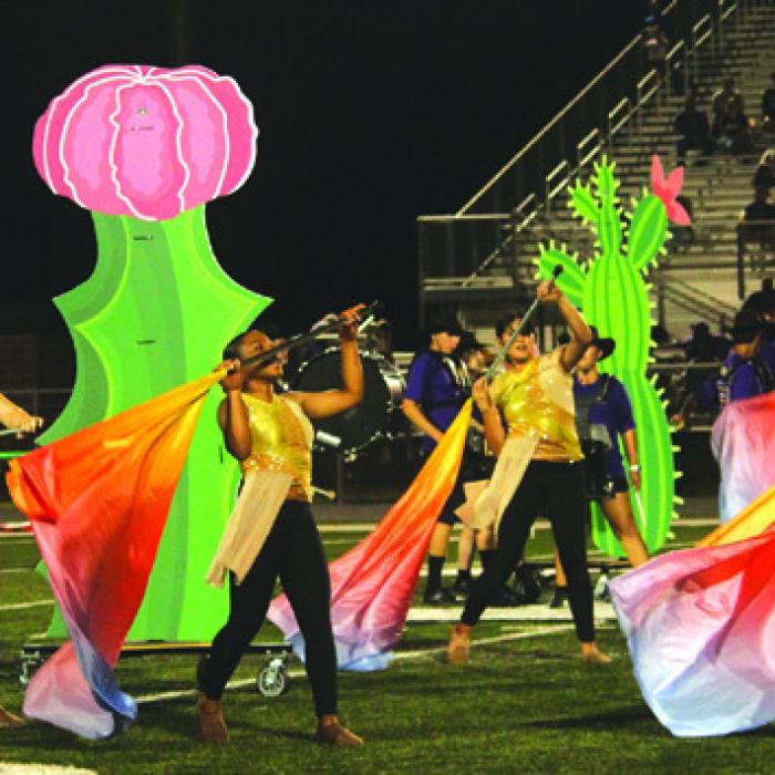 The La Grange High School band will show off their stunning marching show “Sonoran Sketches” complete with large cactus cutouts and sunset banners this Friday during halftime of the football game. Photo by Jeff Wick