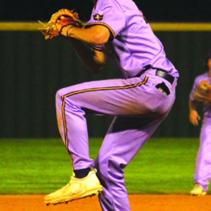 Colton Klesel pitches for the Leps Tuesday.