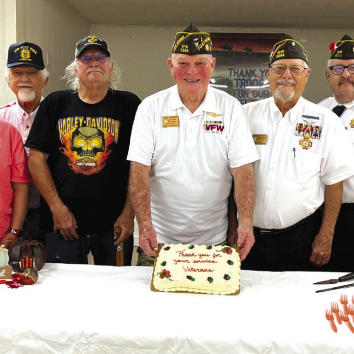 Veterans of Foreign Wars Post No. 5254 members from left, Trustee Weldon Koenig, Trustee Erika Fischbach, Judge Advocate John D. Marburger, Service Officer Bob Connelly, Sr. Vice Commander James Bramblett, Jr. Vice Commander Glenn Altwein, Chaplain Scott Jones, Dick Peck, and Quartermaster Joe Kruppa.