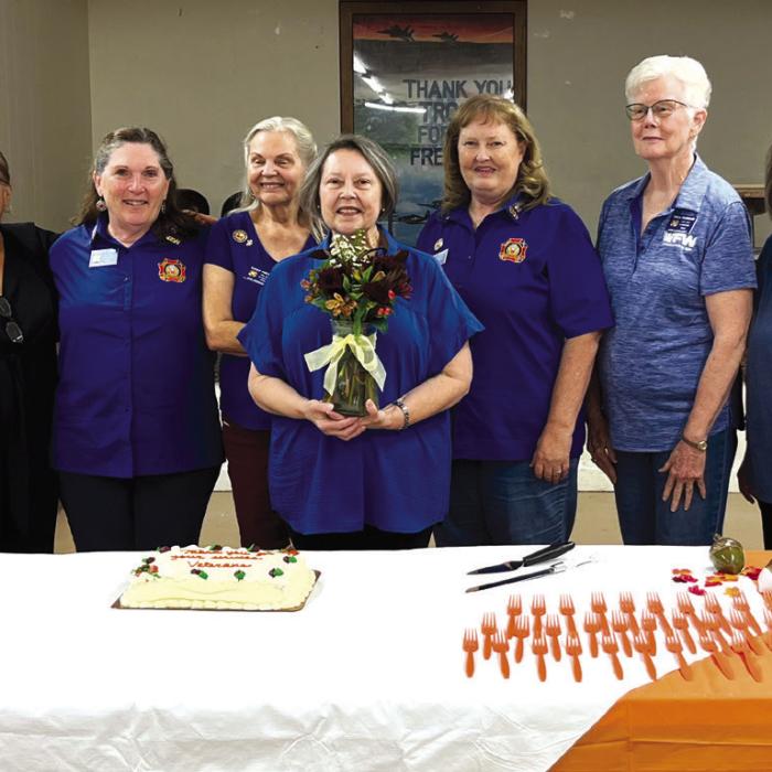 VFW Auxiliary No. 5254 members from left, Trustee Phyllis Chavarria, Chaplain and Trustee Mary Gray, Secretary and Historian Becky Leer, Kathy Fischer, President Marilyn Kothmann, Conductor Laura Jones, Sr. Vice President Twila Thurman, Jr. Vice President Elizabeth Kallus, and Treasurer Anna Boyd.