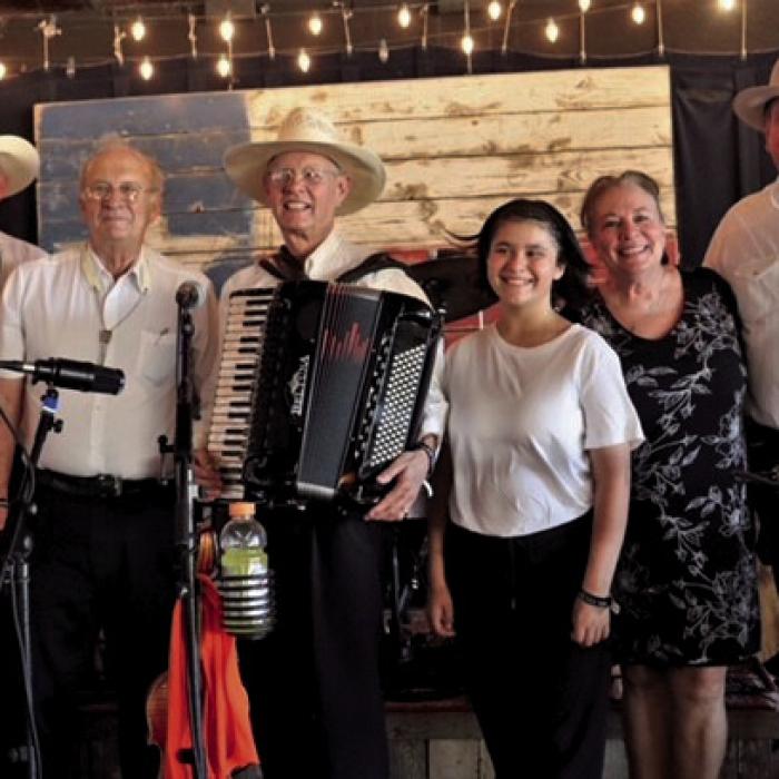 Polka Friends Duane Wavra, Donnie Wavra, Robert Herridge, Ella B, Allison Crowson and Rick Weiss. Photo courtesy of Gary McKee
