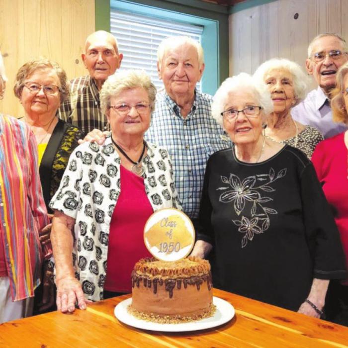 Pictured is the Round Top-Carmine High School class of 1950 at their 72nd class reunion. From left to right are Charles Keilers, Jenell Braun Jaster, Loretta Hartfield Leonhardt, Floyd Braun, Floradell Spies Boecker, Cordell Levien, Willie Mae Schoenberg Lueckemeyer, Grace Wagner Crawford, William Noak, Doris Jean Ullrich Wehring, and Ruby Dornhoefer Meier.