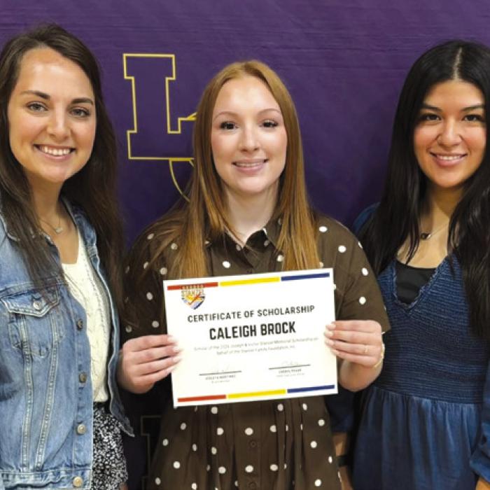 Pictured from left: Meagan Velasquez, SFF Board Member, Scholarship Team Chair; Caleigh Brock, and Melanie Ramirez, SFF Program Director.
