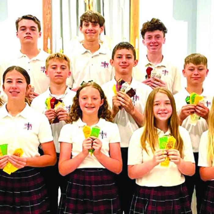 7th-8th grade Photo: Front - Saybra Pinney, Courtney Magliolo, Caroline Bartek, Reese Dusek, Mallory Bonner, Layney Connor; 2nd Row - Miranda Bonner, Layne Besetzny, Weston Hollas, William Eudy, Brett Hollas, Bo Brossmann, Jenna Guentert; Back - Denver Carr, Brock Seger, Adam Schramek, Charlie Shank.