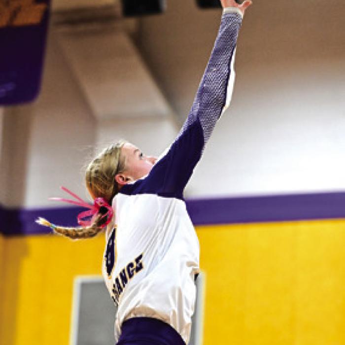 Lady Lep Carley Ulrich with a spike Tuesday. Photo by Stephanie Steinhauser