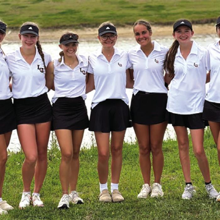 The La Grange girls golf team, left to right – Kenna Lamza, Gabby Hollek, Reisy Janca, Ella Janacek, Clara Bundick, Laramie Laake and Briella Veitch.