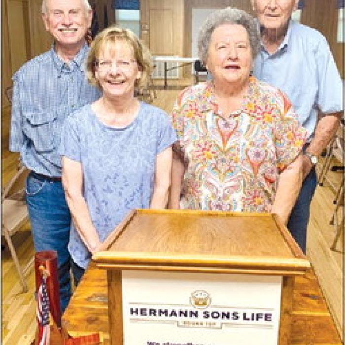 Joann and Ray Ullrich and Jocie and Floyd Braun, members of Round Top Hermann Sons Life Lodge 151, who celebrated anniversaries in August.