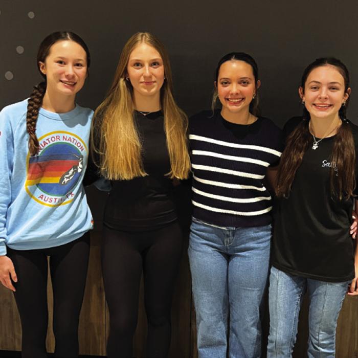 La Grange’s state qualifying 200 freestyle relay team of, left to right: Eleanor Carey, Paige Michalke, Celeine Fabre and Adysen Janacek.