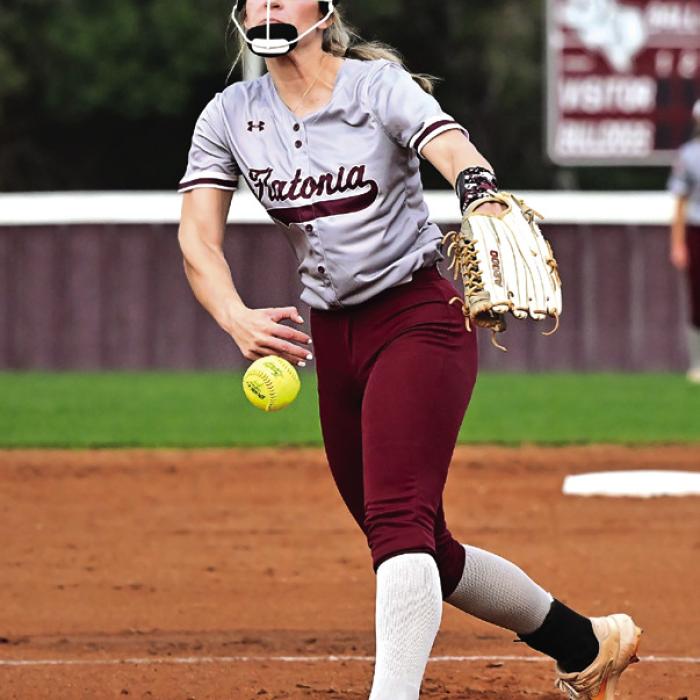 Flatonia Freshman Jalee Trussell picked up a no hitter Tuesday night when The Lady Bulldogs opened up district play against Louise. Photos by Stephanie Steinhauser