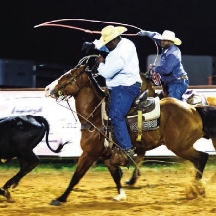 Local cowboys Rory Grant and Cody Wilson competed in the team roping contest.