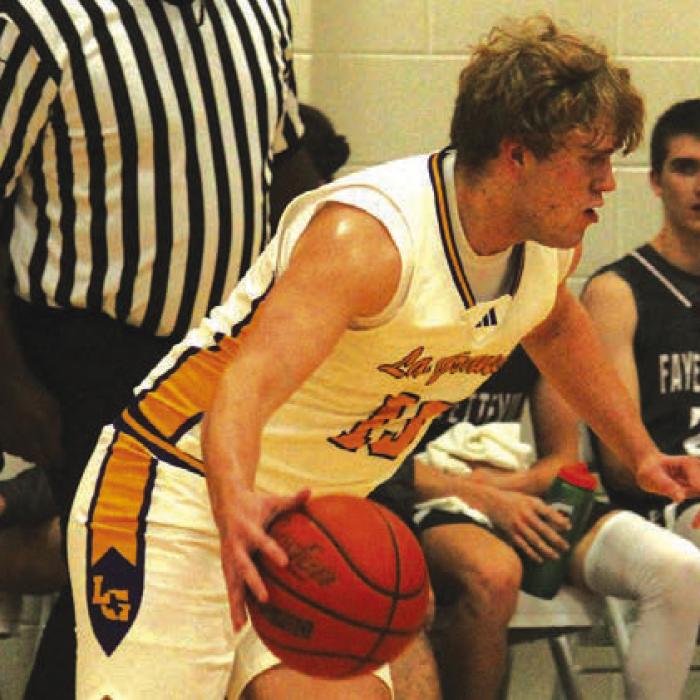 La Grange’s Conner Brooks, shown here in Tuesday’s season opener against Fayetteville, scored a team-high 21 in Saturday’s win over Sealy. Photo by Jeff Wick