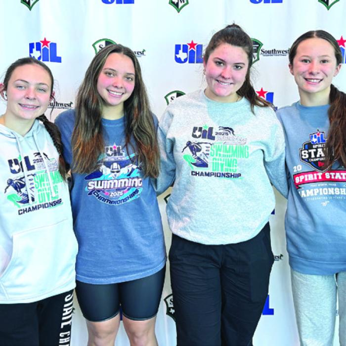 La Grange girls 400 Freestyle Relay team, left to right: Adysen Janacek, Celeine Fabre, Madeline Willrich, and Eleanor Carey.