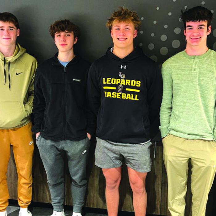 La Grange boys 200 Freestyle Relay team, left to right: Rogan Mihatsch, Gavin Cook, Hunter Sabo, and John Kaspar.
