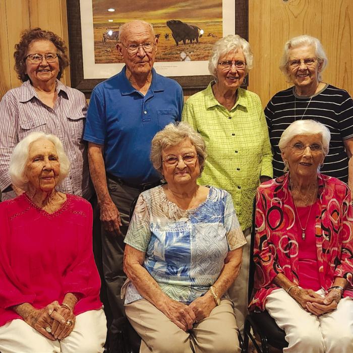 Pictured are the Round Top-Carmine class of 1950 at its 75th reunion. Pictured are (back, from left) Loretta Hartfield Leonhardt, Charles Keilers, Ruby Dornhoefer Meier, Doris Jean Ullrich Wehring, (front) Grace Wagner Crawford, Floradell Spies Boecker, and Jenell Braun Jaster. Unable to attend were Floyd Braun, Lucile Pietsch Lorenz, and Willie Mae Schoenberg Lueckemeyer.