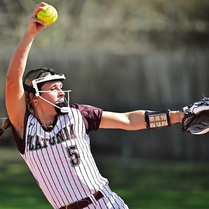Jalee Trussell pitches for the Flatonia Lady Bulldogs last week. She hurled a no-hitter and tripled Tuesday in a 16-0 win over Bloomington Photo by Stephanie Steinhauser