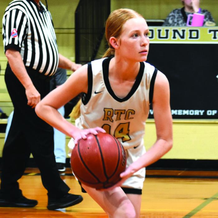 Round Top-Carmine’s Morgan Nelius in action in Tuesday’s victory over Buckholts. Photo by Paul Kipp