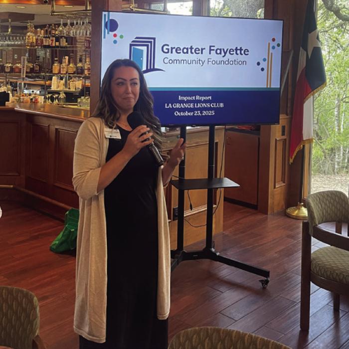 Susannah Mikulin, CEO of the Greater Fayette Community Foundation, was the guest speaker at the La Grange Noon Lions Club last week.