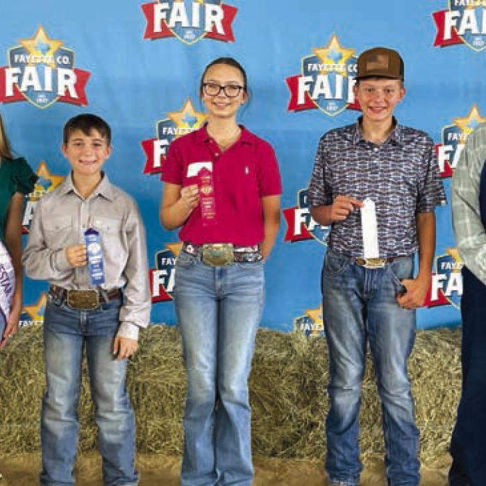 Herdsman Quiz Winners, Intermediate: Kylee Hoffmann-Teen Miss Lone Star State agHERculture, Crockett Guenther, Tatum Fritsch, Holden Holub, and sponsor Colorado Valley ICA, representative Steve Janda.