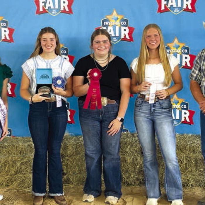 Overall High Point Winners, Senior: Kylee Hoffmann-Teen Miss Lone Star State agHERculture, Reagan Williams, Rheagan Karisch, Madison Markwardt, and sponsor Joost Ag Partners, representative Darryl Joost