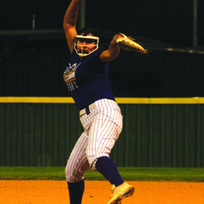 La Grange’s Marissa Gonzales, shown here earlier in the season, pitched a complete game two-hitter Friday in Taylor.