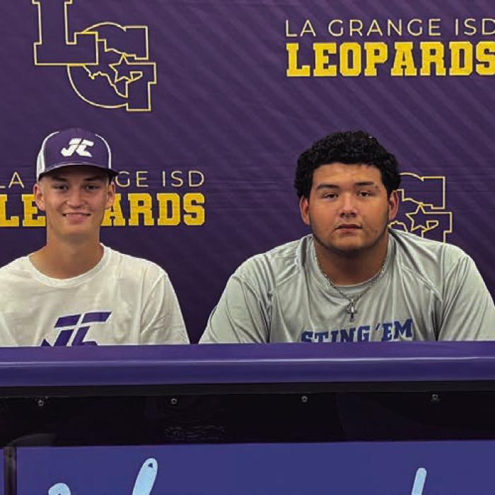 Four La Grange seniors signed letters of intent this week to play college sports and were honored at a Spring Signing Ceremony at La Grange High School. Left to right, those signees are Jaylances Johnson, Braxton Dahse, Javier Cuevas and Devonte McKenzie.