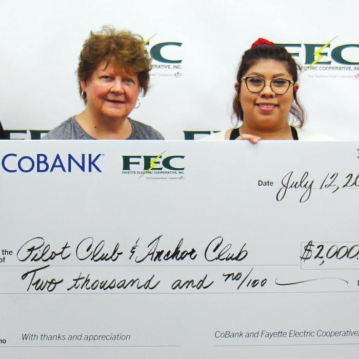 The Pilot Club and Anchor Club of La Grange received a $2,000 grant from FEC and CoBank. Pictured, left to right, FEC General Manager Gary Don Nietsche, Brenda Rainosek, President, Pilot Club of La Grange, Inc., Belen Cerda, President, and Makenzie Givan, President-Elect, Anchor Club of La Grange, also organizers and participants in the Pilot and Anchor “Time Well Spent with Special Friends” service project.