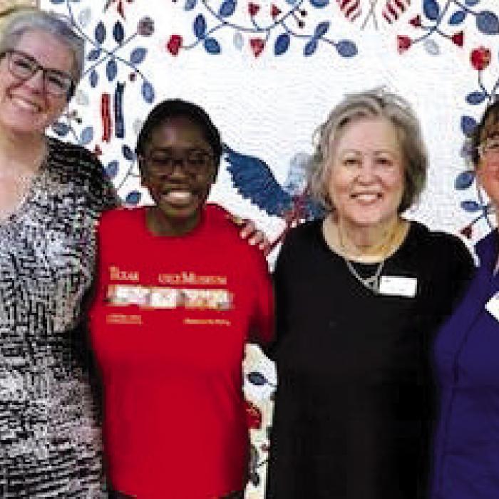 Pictured from left: Deborah Bradley, Vanice Martin, Texas Quilt Museum Store Manager Vicki Woodard, and Texas Quilt Museum Librarian/ Registrar Keri Gabriele.