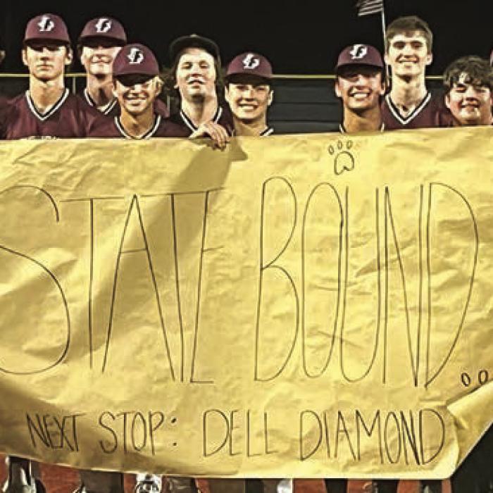 After Wednesday night’s win in Kenedy, the Fayetteville baseball team held up a banner that read: “State Bound, Next Stop: Dell Diamond.”