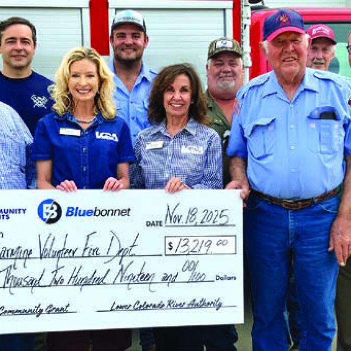 LCRA, Bluebonnet Donate to Carmine Fire Department to Help Buy Generator