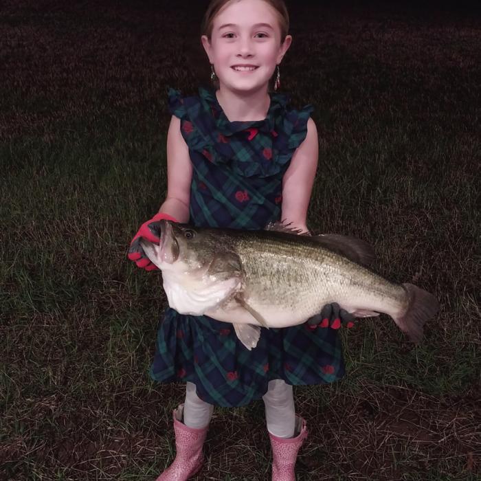 Little Girl Reels a Big Bass in Round Top