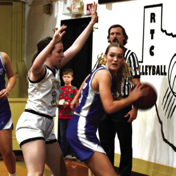 RTC’s Brooklyn Gold, left, plays defense in action against Brazos Christian last week. Photo by Paul Kipp