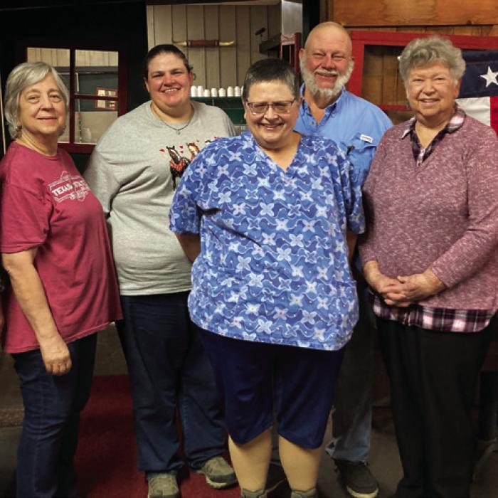 Officers of the Schulenburg Hermann Sons Lodge #14 are (from left) Trustee Frank Bohlmann, Secretary Debbie Behlen, Treasurer Chelsea Moeller, Trustee Jennifer Moeller, President Ed Moeller, Humanitarian Chair Junette Rodecap, and Membership Coordinator Mary Schroeder. Not present were Vice President Mary K. Seifert, Trustee Elmer Ulrich and Nursing Home Center Coordinator Arline Ulrich.