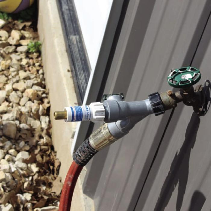 You can use a “Y” fitting like the one pictured above. Install the Freeze Miser on one end and leave the finger valve on. You can then hook a water hose to the other end and use it without always having to remove the Freeze Miser. You can use the same kind of setup on water trough for livestock by installing a “Y” before the float valve.