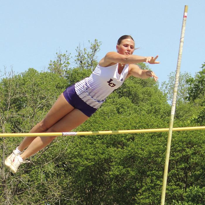 La Grange’s Campbell Cooper won the girls pole vault at the area meet, clearing 9-6. Photos by Jeff Wick