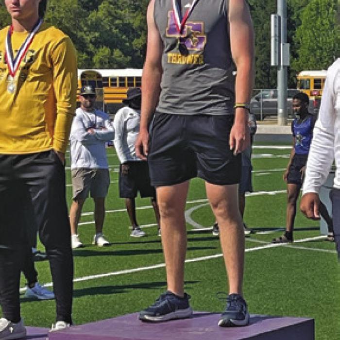 Dalton Landis won first place Discus with a throw of 138-4.