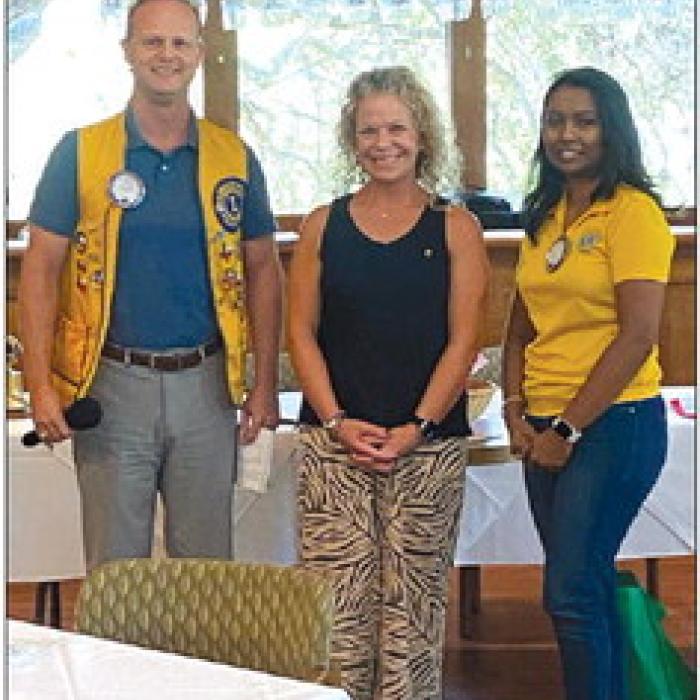 The La Grange Noon Lions Club recently welcomed their newest member, Katherine Raj (center), to the club.