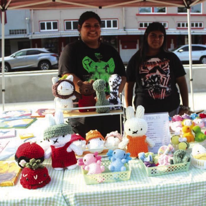 Michelle Vega, left, and Lia Vega, right, sisters of La Grange, were selling crocheted items, paintings and decorated mirrors.