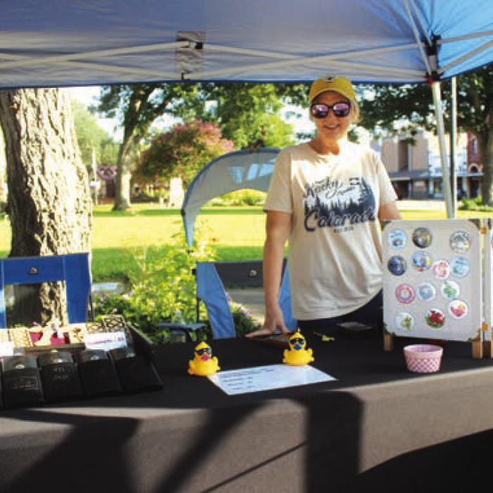 Karen Leighton of La Grange was selling mailbox planters, bookmarks, magnets and flasks.